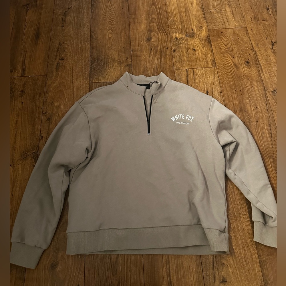 White Fox Boutique Taupe Zip Front Sweater